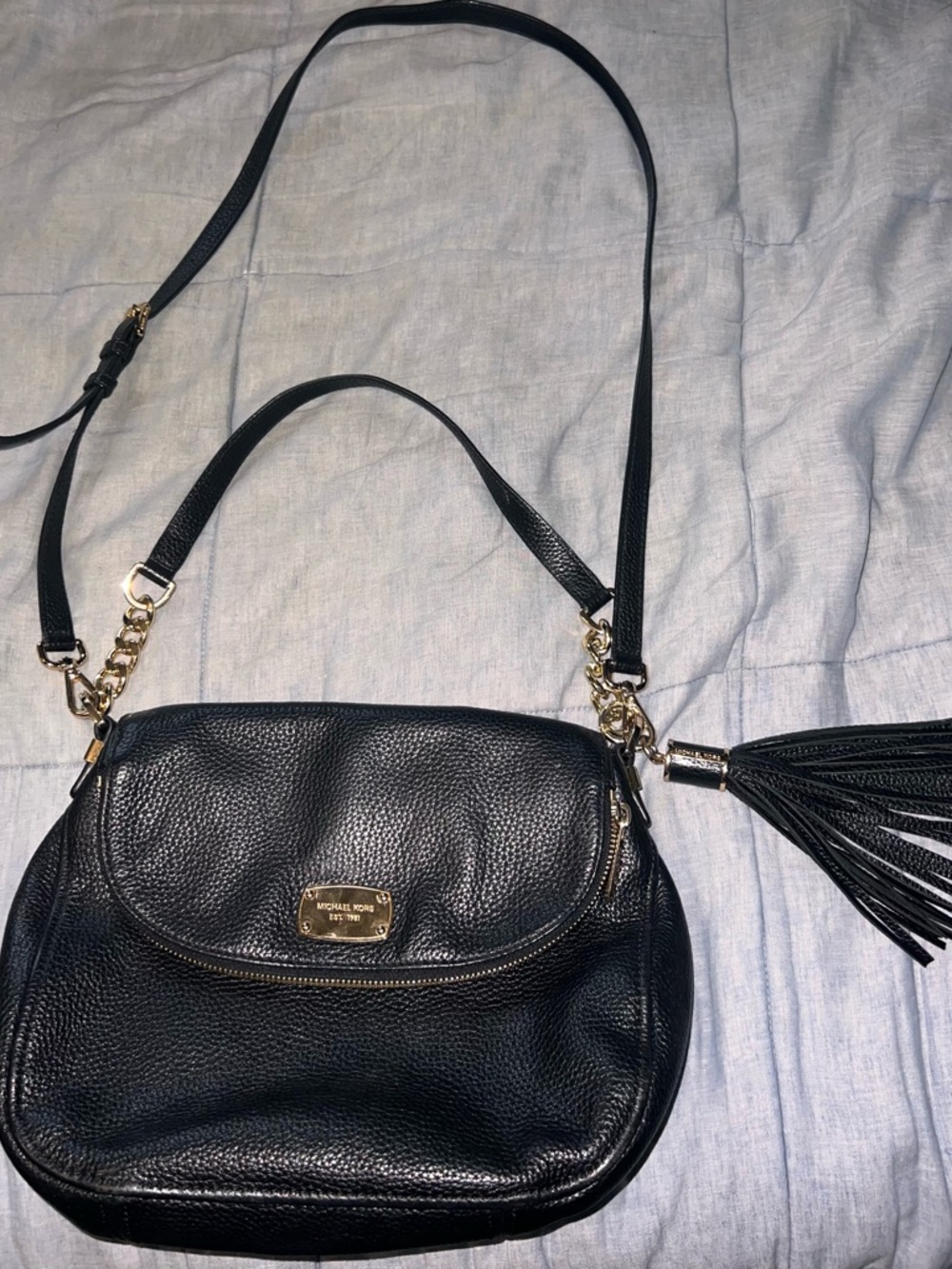 Michael Kors Black Pebbled Leather Crossbody Bag with Tassel